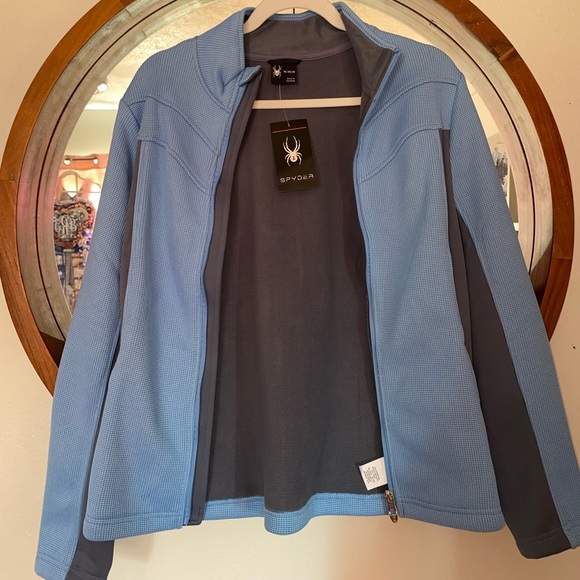 Spyder Womens Speedo Jacket Powder Blue Waffle Knit Fleece Zip Lghtweight - Picture 2 of 8